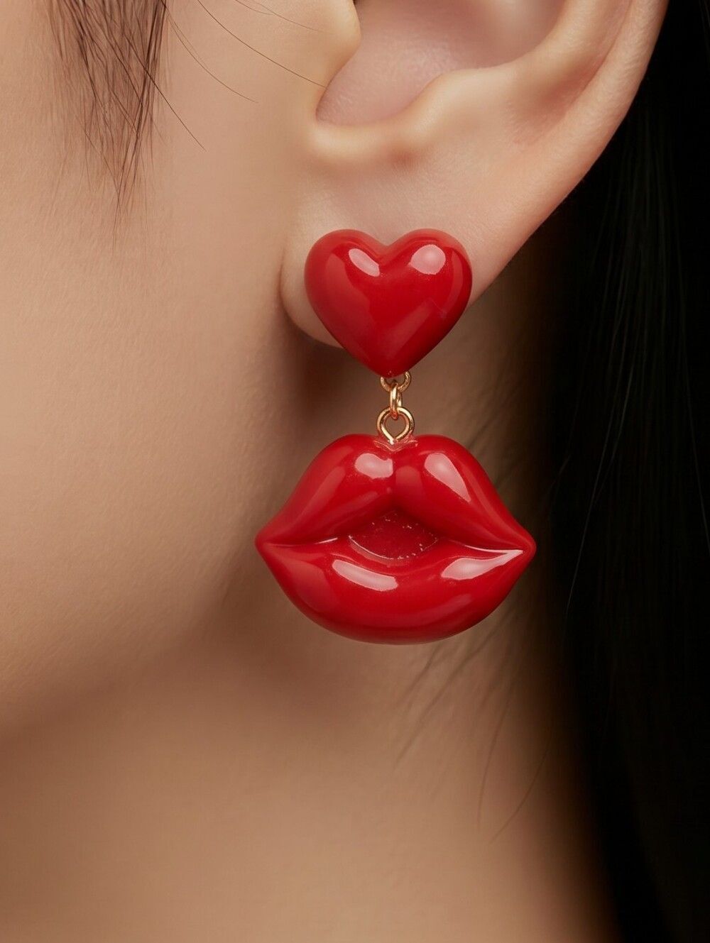 Puffy Hot Lips Earrings Red 3D Kiss Dangle Earrings Y2K Baddie Statement Jewelry